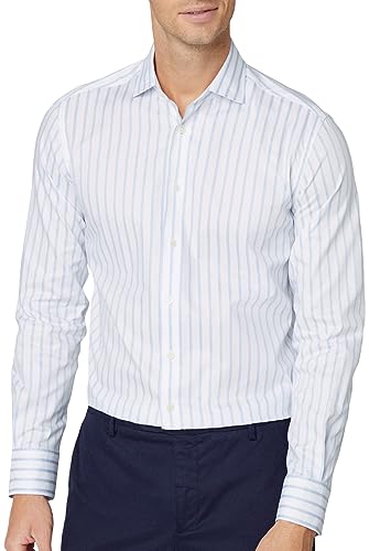 Hackett London Herren Feine Melange-Streifen Hemd, Weiß (Weiß/Himmelblau), XL von Hackett London