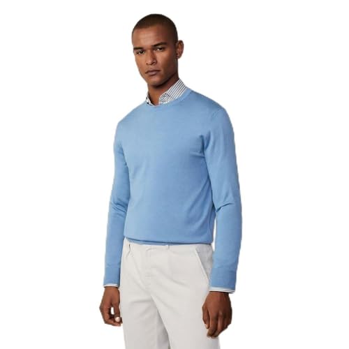 Hackett London Herren GMD Merino Silk Crew Pullover, Blau (Chambray), XXL von Hackett London