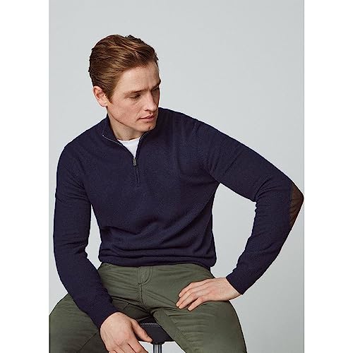 Hackett London Herren GMD Merino Silk Hzip Pullover, blau (Marineblau), Large von Hackett London