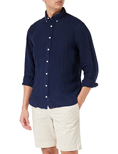 HACKETT LONDON Herren Garment Dyed Linen B Hemd, Navy, XXL von Hackett London