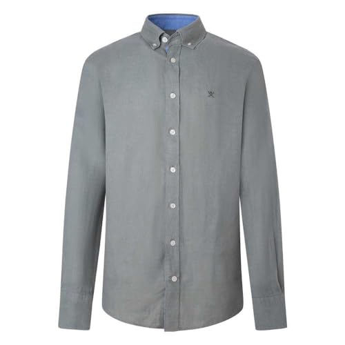 Hackett London Herren Linen Herringbone Hemd, Green (Green), XXL von Hackett London