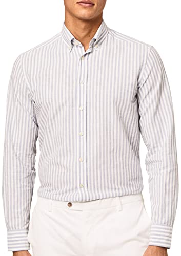 HACKETT LONDON Herren Melange Stripe Hemd, weiß/blau, XS von Hackett London