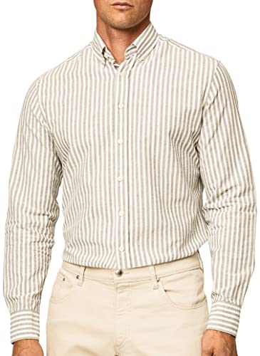 HACKETT LONDON Herren Melange Stripe Hemd, weiß/grün, S von Hackett London