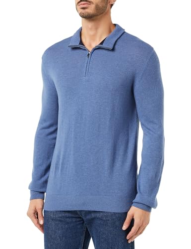 Hackett London Herren Merino Cash Mix Hzip Pullover, Blau (Steel Blue), Large von Hackett London