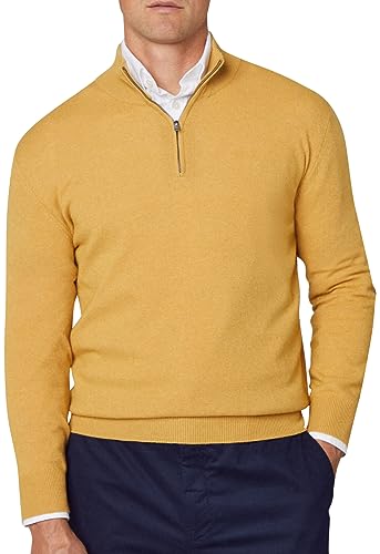 Hackett London Herren Merino Cash Mix Hzip Pullover, Gelb (Senf), S von Hackett London
