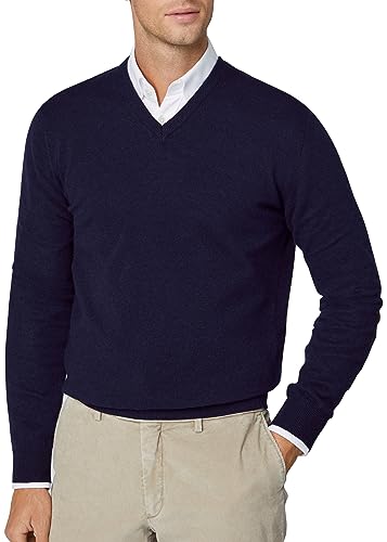 Hackett London Herren Merino Cash Mix V Pullover, blau (Marineblau), Small von Hackett London