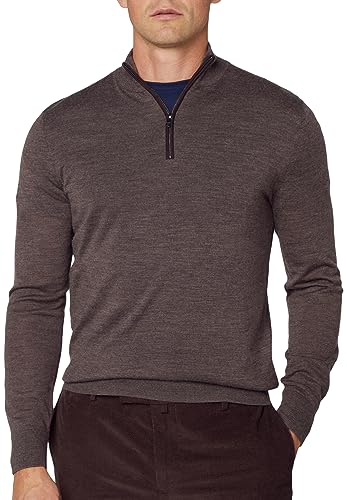 Hackett London Herren Merino Silk Hzip Pullover, Braun (Bark), Large von Hackett London