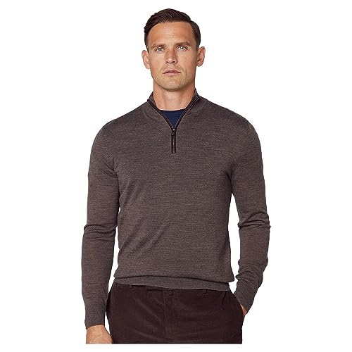 Hackett London Herren Merino Silk Hzip Pullover, Braun (Bark), XXL von Hackett London