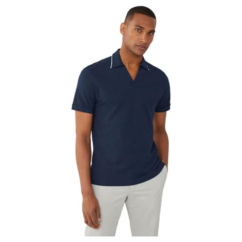 Hackett London Herren Piped Trim Texture Polo, Blue (Navy), L von Hackett London