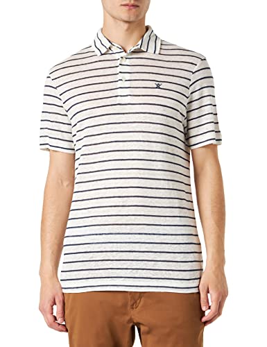 HACKETT LONDON Herren Linen Knit STR Polo Polohemd, Ecru/Marineblau, L von Hackett London