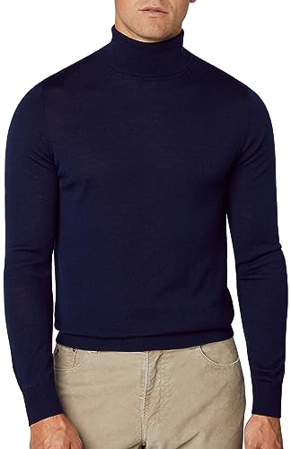 Hackett London Herren Rollkragen aus Merinoseide Pullover, blau (Marineblau), Large von Hackett London