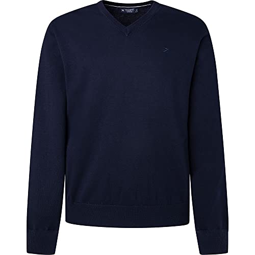 HACKETT LONDON Herren Cotton Silk V Neck Pullover, Navy, XS von Hackett London