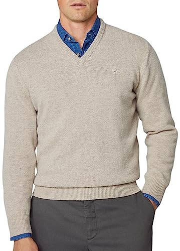 Hackett London Herren V-Ausschnitt aus Lammwolle Pullover, Braun (Tan), Small von Hackett London