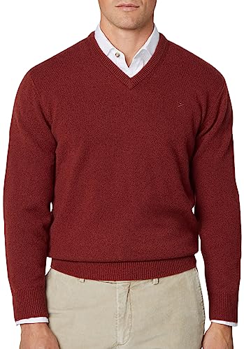 Hackett London Herren V-Ausschnitt aus Lammwolle Pullover, Rot (Ziegelstein), X-Large von Hackett London