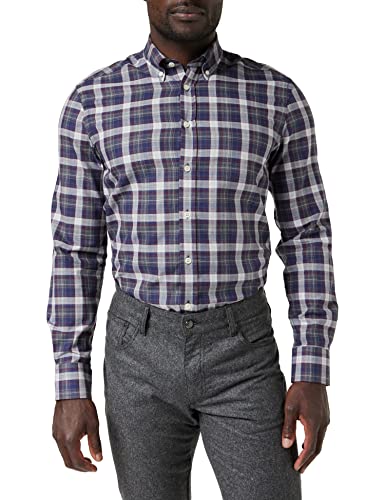 HACKETT LONDON Men's Flannel Check Shirt, Grey/BURGDY, M von Hackett London