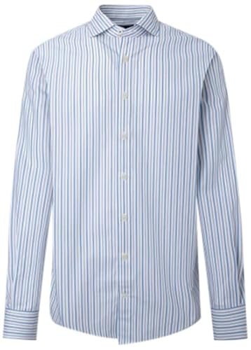 HACKETT LONDON Men's Slub Mel Stripes Button Down Shirt, White/Blue, M von Hackett London
