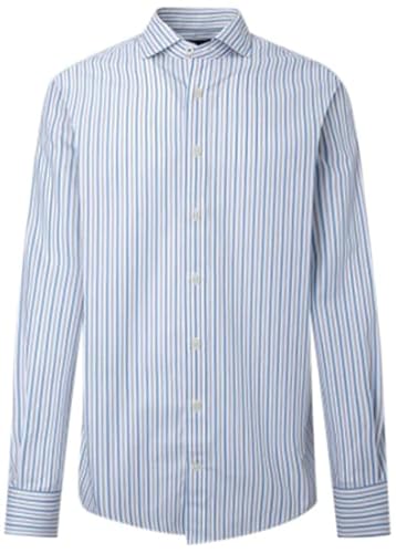 HACKETT LONDON Men's Slub Mel Stripes Button Down Shirt, White/Blue, XXL von Hackett London