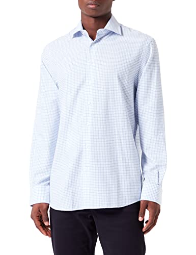 Hackett London Men's Strch Flannel Grid Ck Shirt, White/Blue, 42 von Hackett London