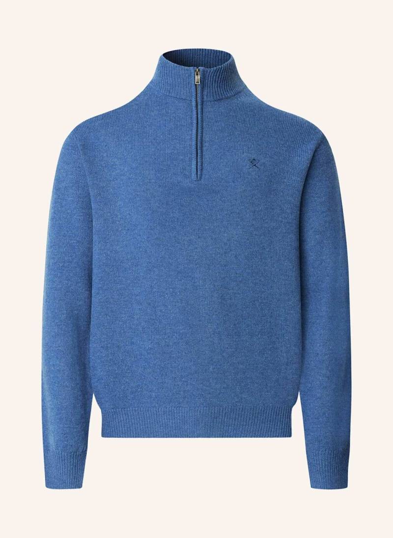 Hackett London Pullover Lambswool Hzip blau von Hackett London