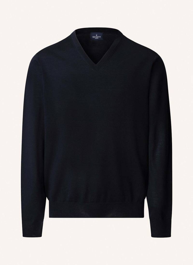 Hackett London Pullover Merino Silk V Neck blau von Hackett London