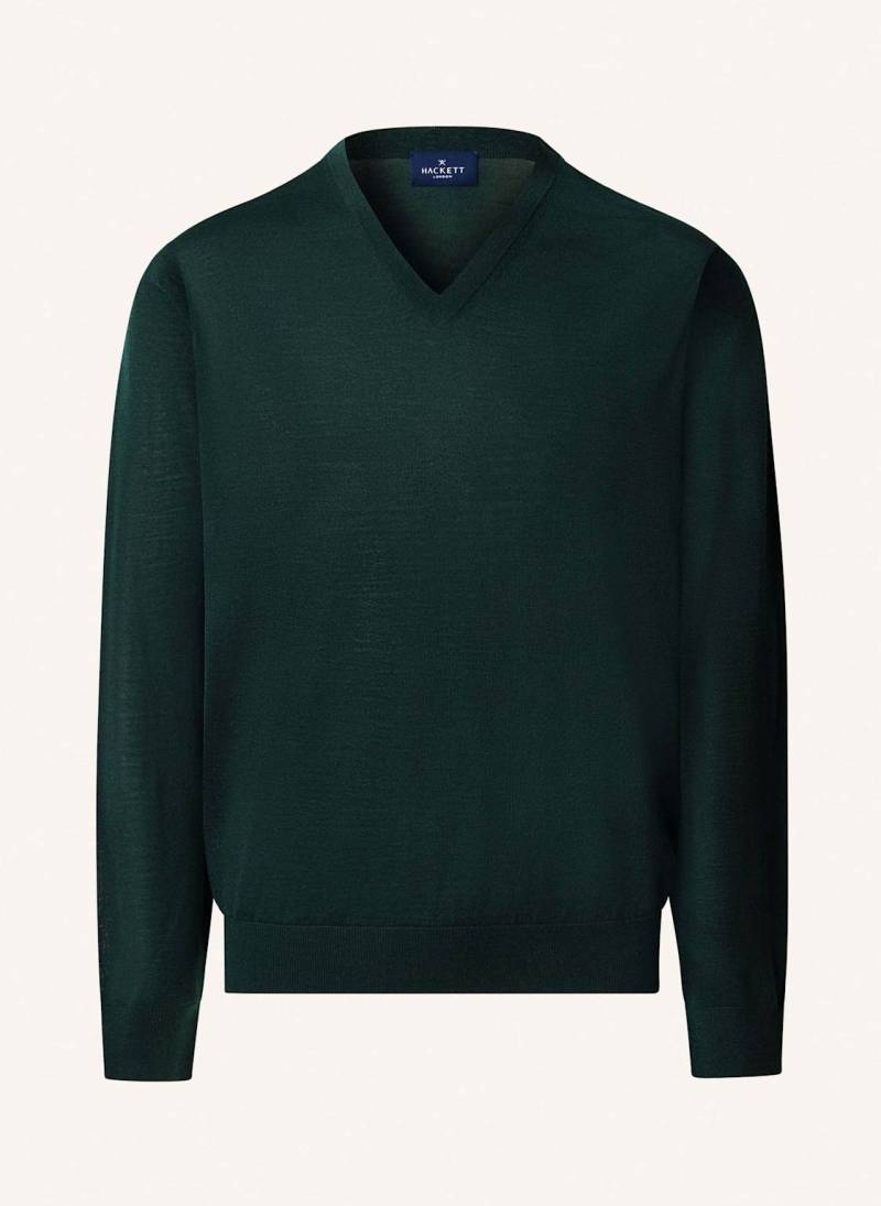 Hackett London Pullover Merino Silk V Neck gruen von Hackett London