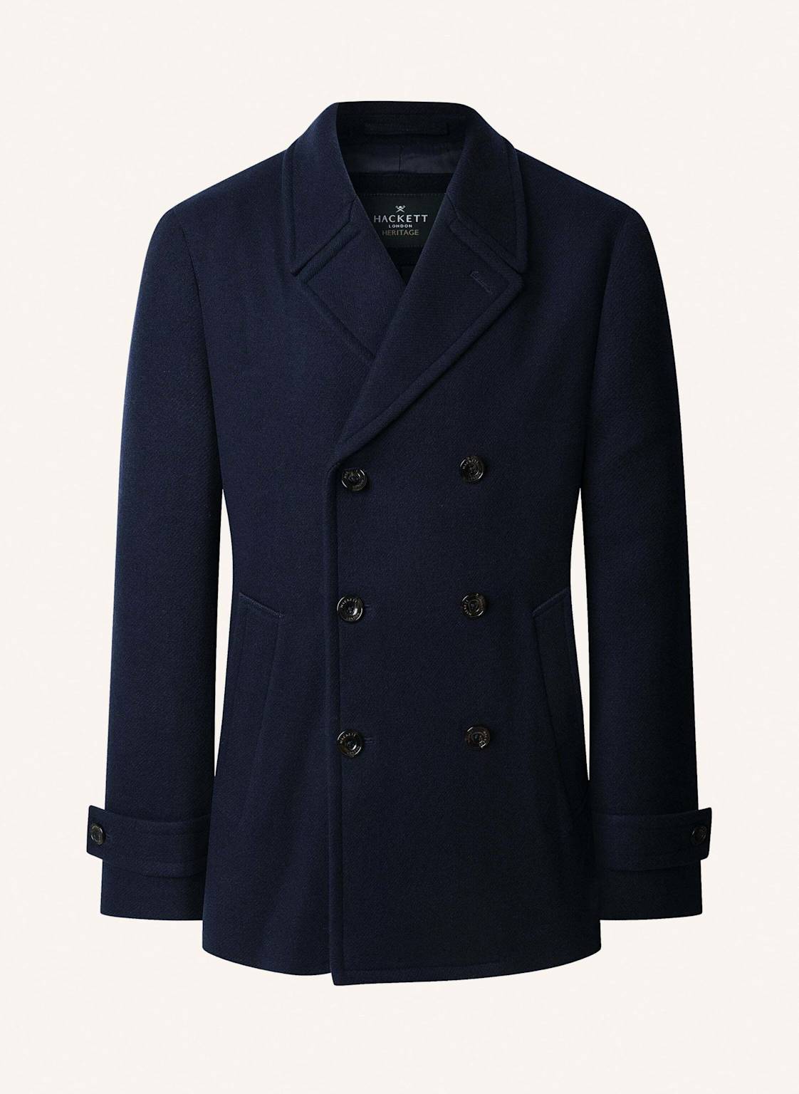 Hackett London Stehkragenmantel Greenwich Peacoat blau von Hackett London