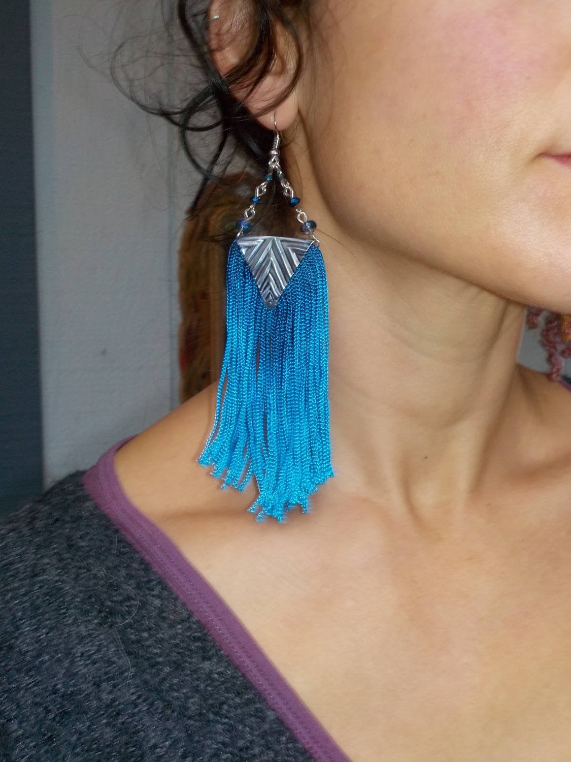 Blaue Fransen Duster Ohrringe Upcycled Aluminium, Boho Schmuck Blaue Fransen Duster Ohrringe Upcycled Aluminium, Boho Schmuck von HacktBellydance