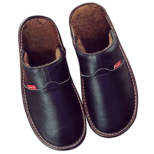 Herrenhausschuhe Maultier Hausschuhe Herren Rindsleder Home Hausschuhe Outdoor Hausschuhe Warm Plüsch Hausschuhe Winter wasserdichte Folien Atmungsaktive Haus Schuhe(Size:45/46,Color:Schwarz) von Hacrft