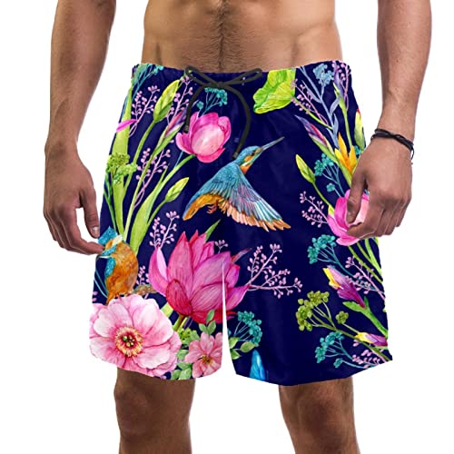 HadHfun Herren Badehose Blumen-Vogel Schnell trocknende Badeshorts für den Strand von HadHfun