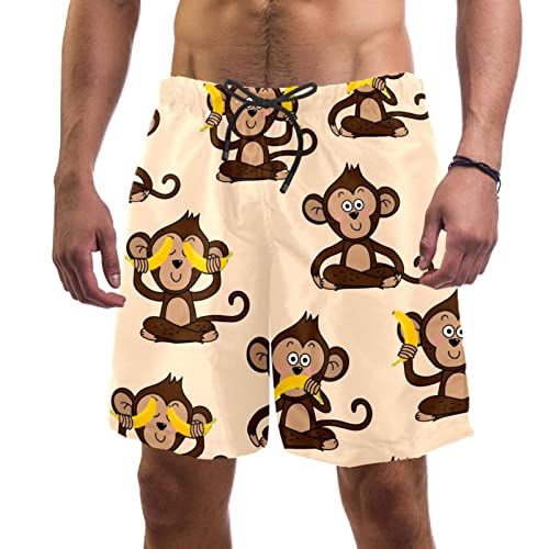 HadHfun Süßer AFFE(4) Badehose Herren Kurz Badeshorts Bedruckt Mit Meshfutter Schwimmhose Verstellbarem Tunnelzug Strandshorts 2XL von HadHfun