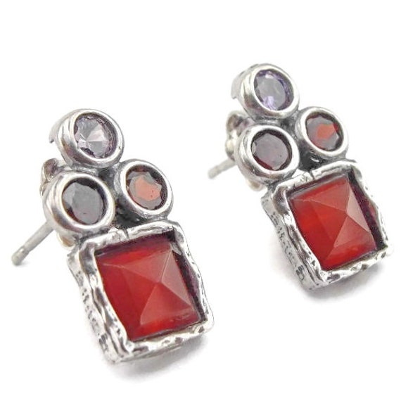 Edelstein-Ohrringe in Sterling Silber Gesetzt von Hadas1951