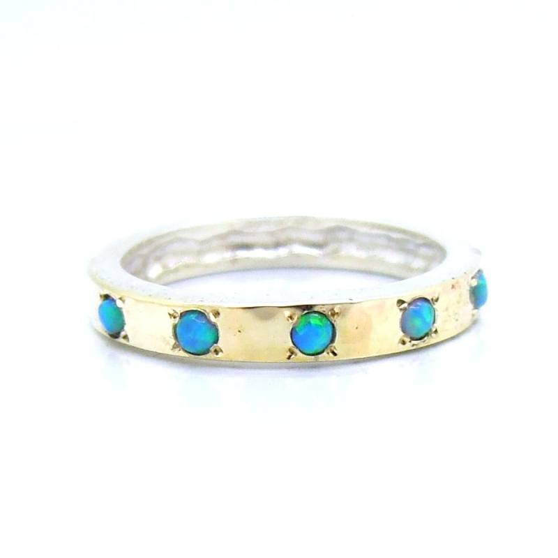 Hammered Sterling Silber & Gold Opal Ring von Hadas1951
