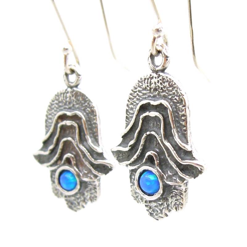 Hamsa Hand Ohrringe Mit Opal-Set in Sterling Silber von Hadas1951