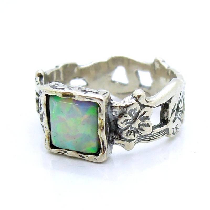 Opal Ring in Silber Blumen-Einzigartiges Design Gesetzt von Hadas1951