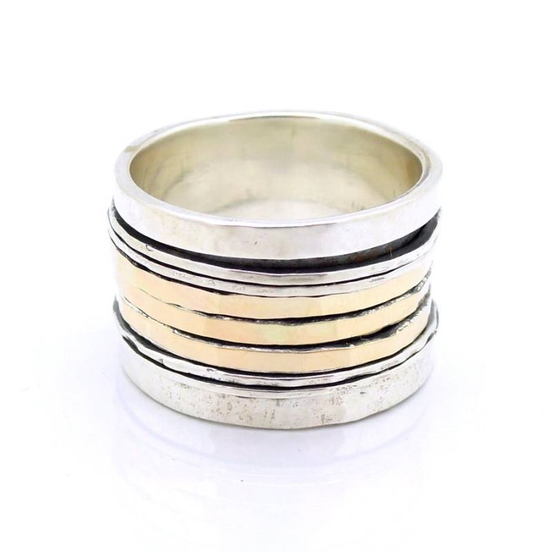 Breit, Silberfarben Spinner Ring Mit Gold & Sterling Schwenkbänder von HadasGold