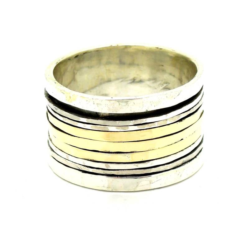 Breite Silberring Mit Gold & Sterling Spinner von HadasGold