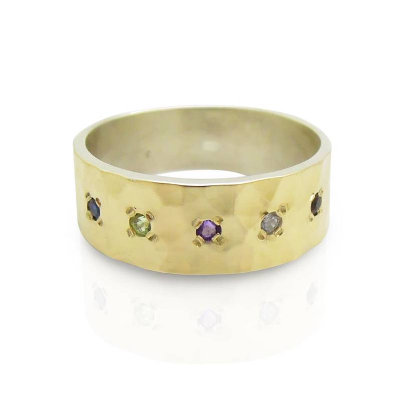 Edelsteinring Mit Gehämmertem Gold & Silberring von HadasGold