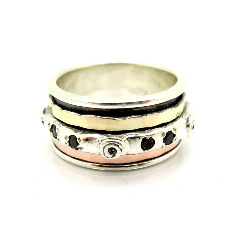 Garnet Silber Gelb & Rotgold Spinner Ring von HadasGold