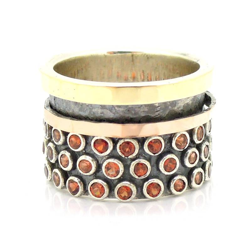 Granatring Mit Einer Rose Gold Spinner, Silber Und Gelbgold Ring von HadasGold