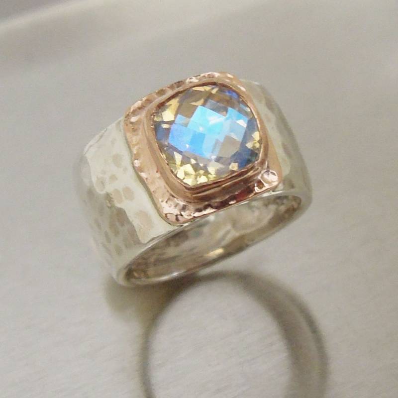 Regenbogen Quarzring in Rose Gold Und Silber, Breite Ringsatz von HadasGold