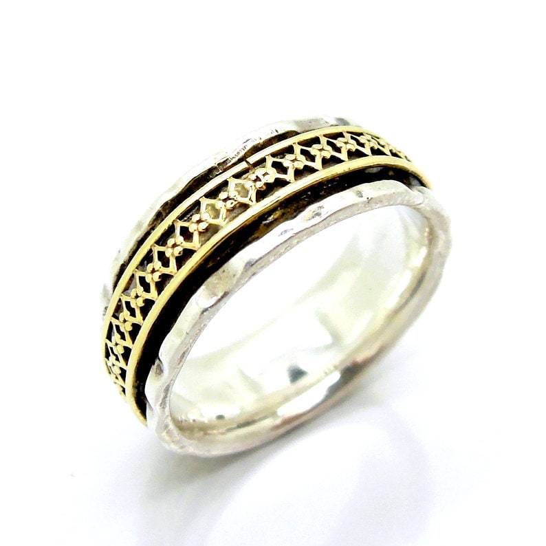 Silberring Mit Goldspitze Filigrane Einlegehochzeitsband von HadasGold