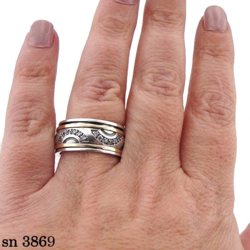 Weit Silber Gelb & Rotgold Spinner Zirkon Ehering von HadasGold