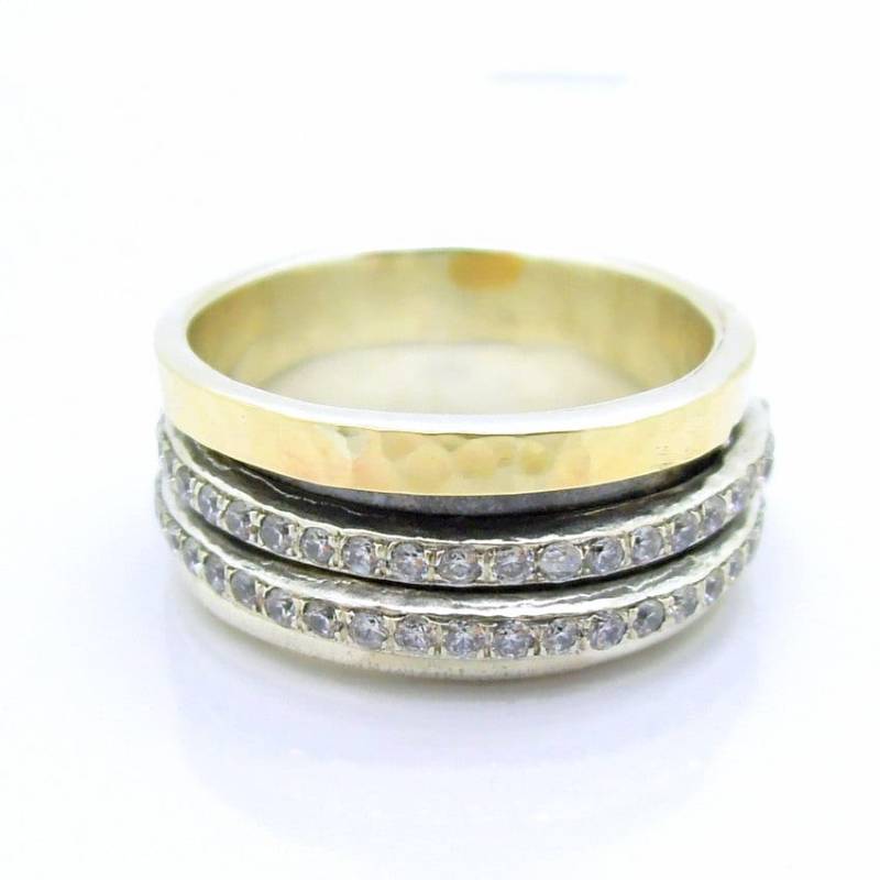 Zirkon Silber-Und Goldring Gehämmert von HadasGold