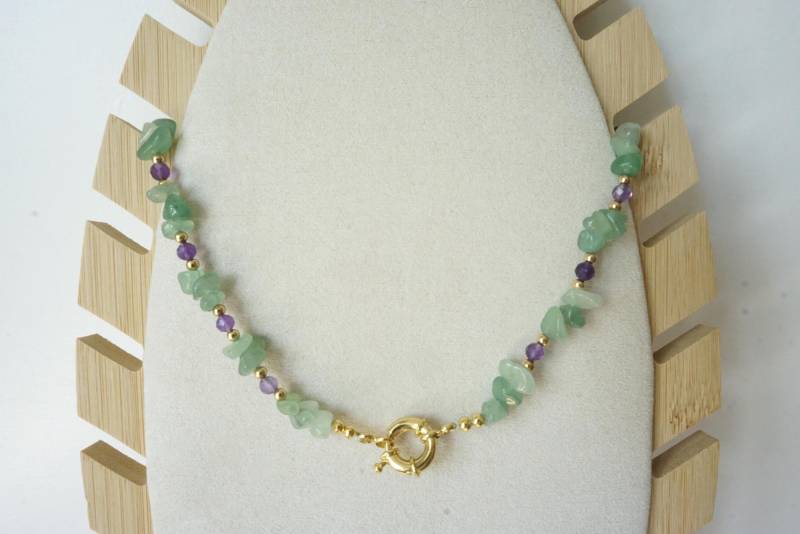 Aventurin Edelstein Chips Halskette Echter Bunt Boho Stil, Heilkristall von HadisDesigns