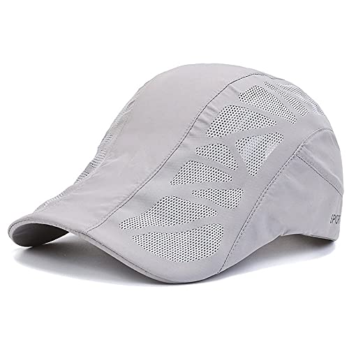 Barett Cap Unisex Sommer Hut Schiebermütze Schnelltrocknend Licht Atmungsaktiv Schirmmütze Einstellbar Newsboy Flat Cap Baskenmütze für Herren und Damen,Hellgrau von Hadwii