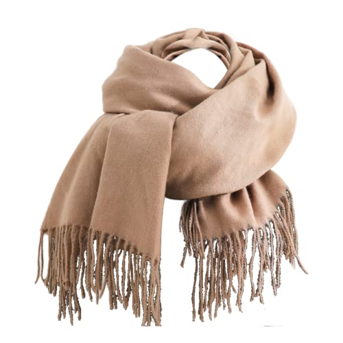 Damen Schal Cashmere Gefällt Wraps Casual Basic Mehrfarbige Schal Herbst Winter Warmes Halstuch 26 Farbe Fransen Poncho 70 * 180CM (003 Weizen) von Hadwii