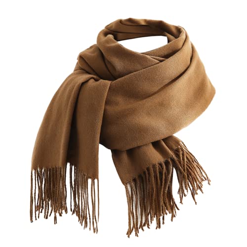 Damen Schal Cashmere Gefällt Wraps Casual Basic Mehrfarbige Schal Herbst Winter Warmes Halstuch 26 Farbe Fransen Poncho 70 * 180CM (024 Braun) von Hadwii