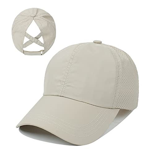 Hadwii Baseball Cap Damen Mesh Pferdeschwanz Baseball Hut Atmungsaktiv Sonnenhut Sonnenschutz Kappe Schnell trocknender Hut Einheitsgröße Kopfumfang 56-58cm,Khaki von Hadwii