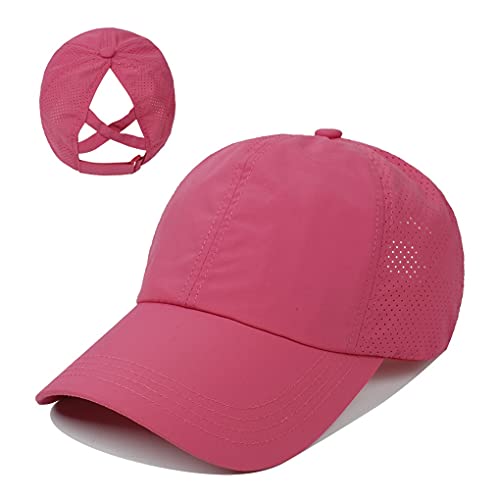 Hadwii Baseball Cap Damen Mesh Pferdeschwanz Baseball Hut Atmungsaktiv Sonnenhut Sonnenschutz Kappe Schnell trocknender Hut Einheitsgröße Kopfumfang 56-58cm,Rose Rot von Hadwii