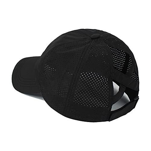 Hadwii Baseball Cap Damen Mesh Pferdeschwanz Baseball Hut Atmungsaktiv Sonnenhut Sonnenschutz Kappe Schnell trocknender Hut Einheitsgröße Kopfumfang 56-58cm,Schwarz von Hadwii